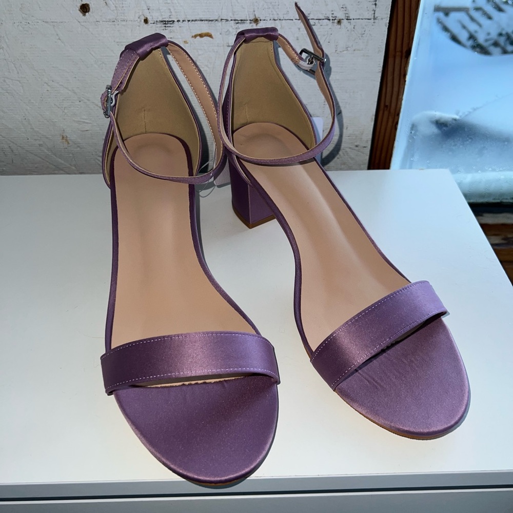 Azazie Matte Satin One Strap Buckle Block Heel Sandals